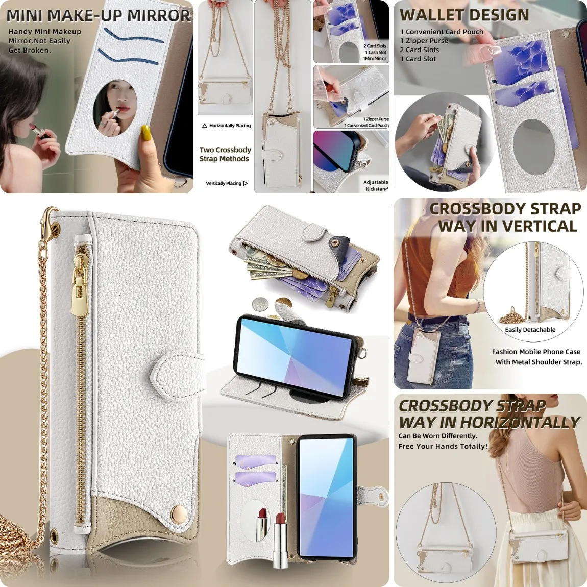 Leather Magnetic Flip Wallet Case with Long Lanyard - Elegant Design Phone Cover