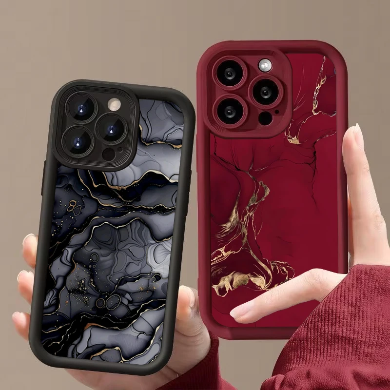 Elegant Wine Red Textured Marble Silicone Phone Case - Shockproof Soft Cover