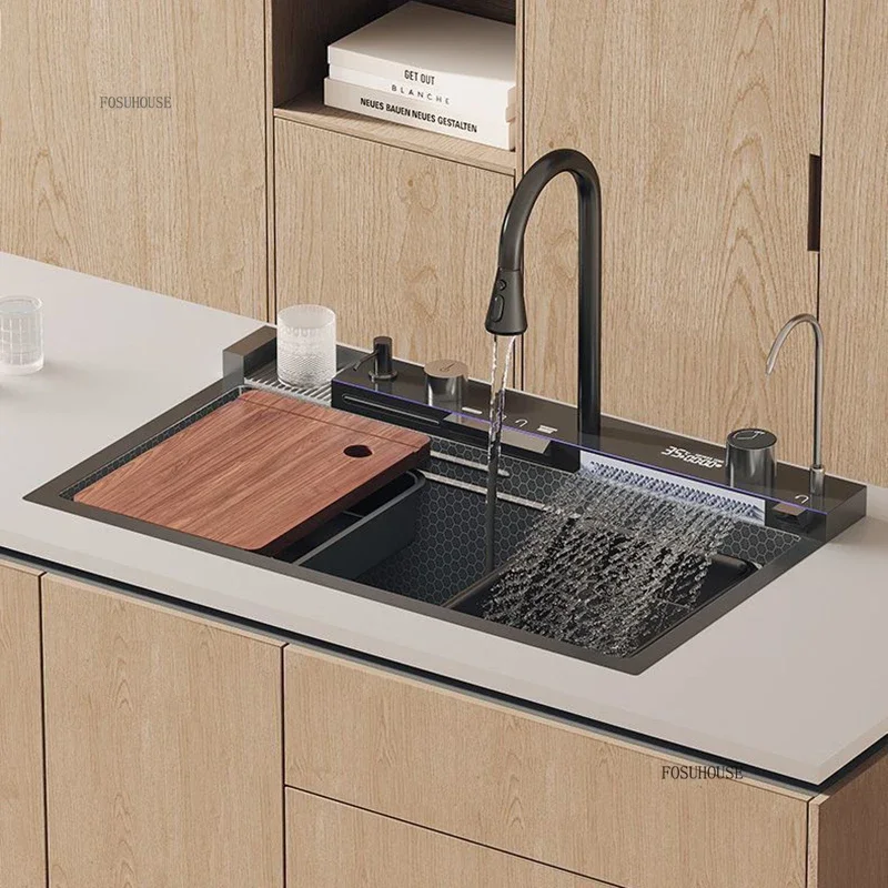 Digital Display Kitchen Sink with Waterfall 4
