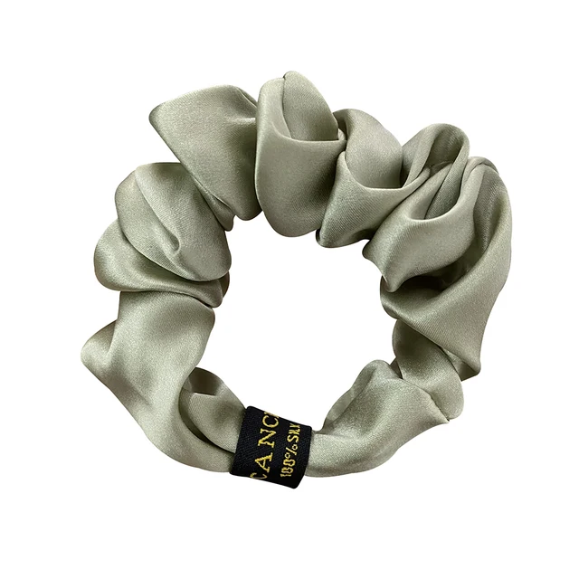 2021 New 100% Pure Mulberry Silk Large Tie Hair Silk Simple Pure Color Retro Hair Bands For Women Hair Tie Rope Accessories Girl Army Green