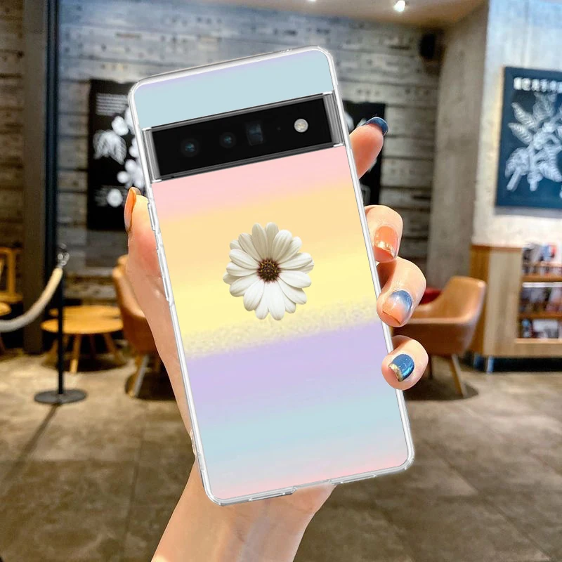 Transparent Soft TPU Phone Case Cover with Fashionable Daisy Flower Design