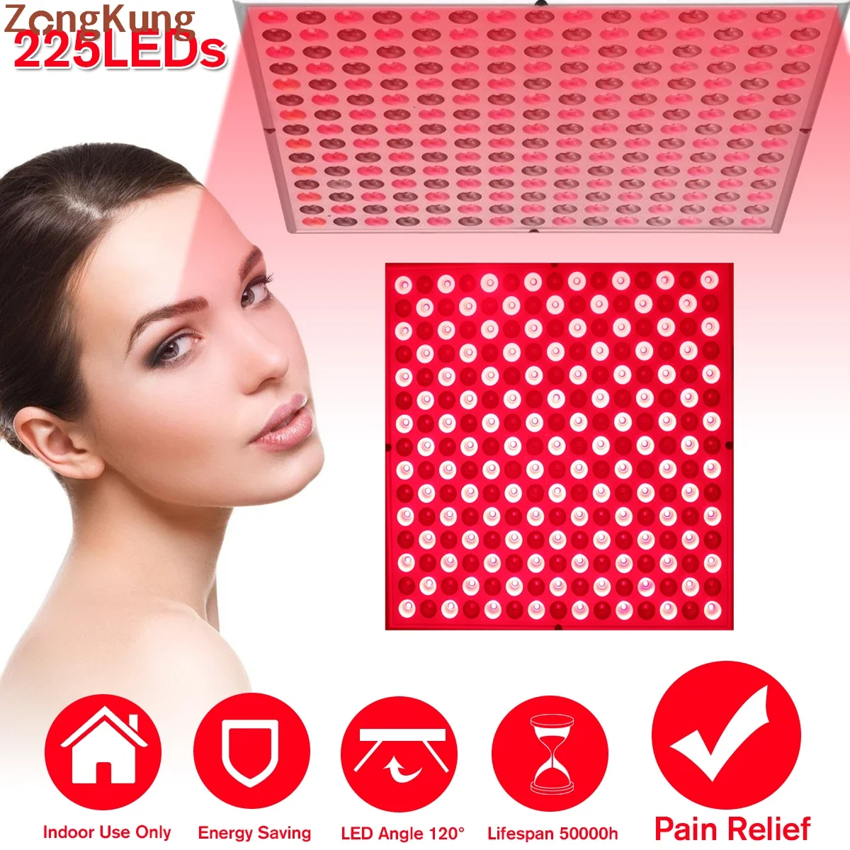 Red LED Light Therapy Panel Lamp Facial Anti Aging Skin Care Beauty 225 LED Light Body Pain Relief Physical Therapy Tools