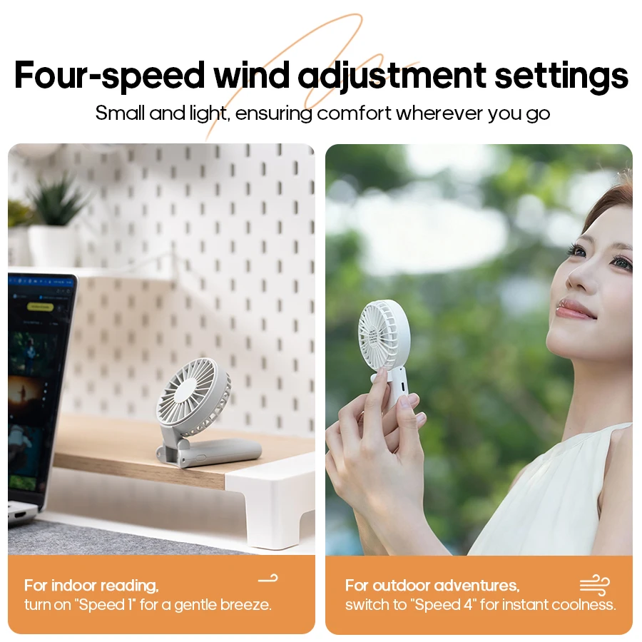 Compact Rechargeable Folding Fan with LED Display & Adjustable Speeds