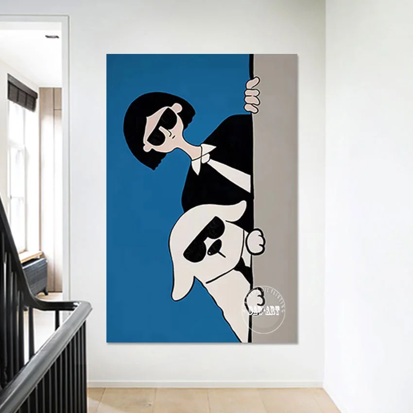

3d Girl Figure Wall Cartoon Pictures Cute Dog Abstract Art Canvas Painting Acrylic Artwork Unframed Decorative Items For Home