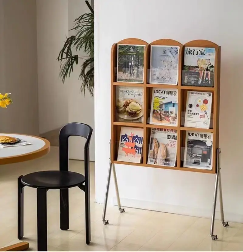 Modern Floor Bookshelf Book Storage Rack Retro French Style Magazine Rack Stands Living Room Balcony Reading Display