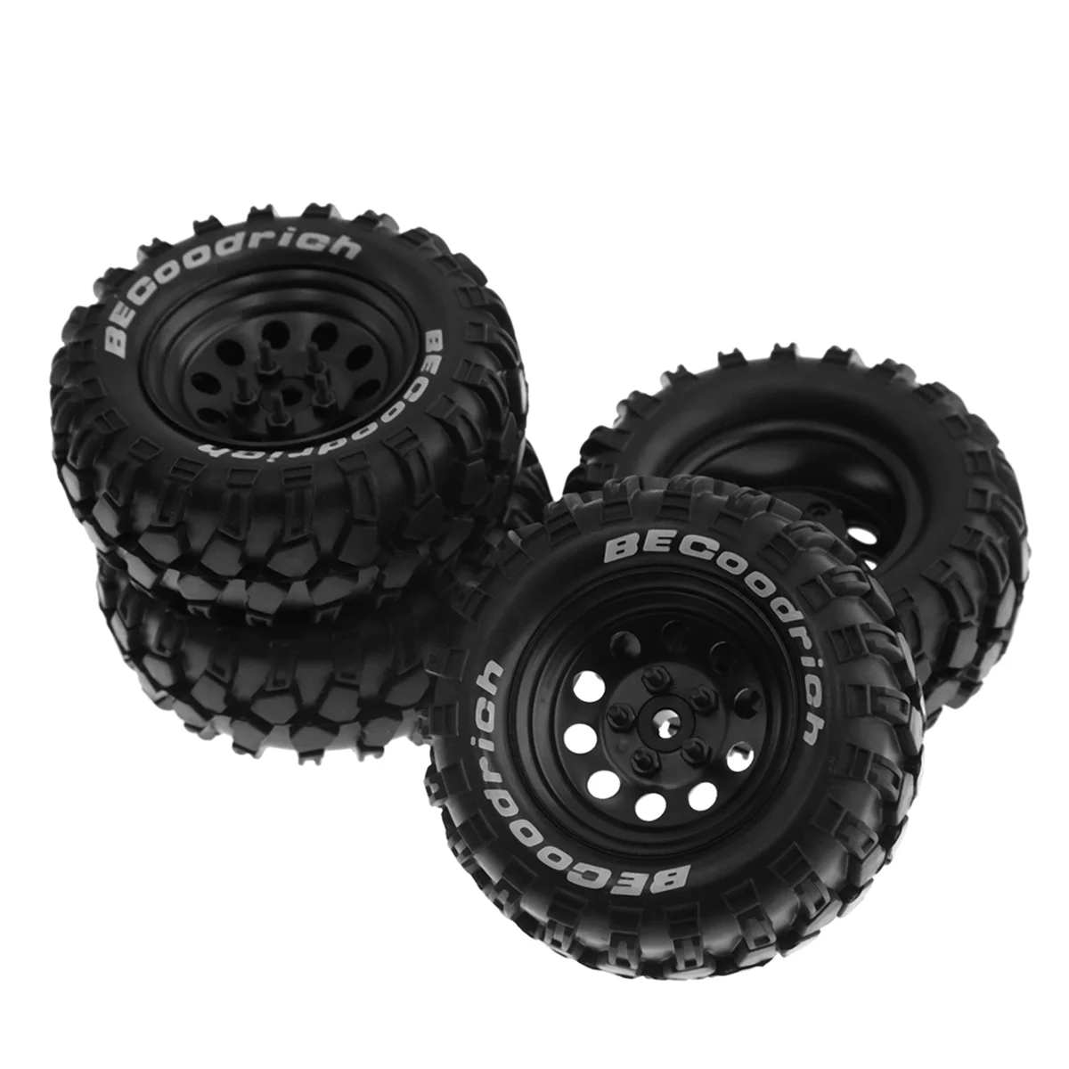 

4Pcs 93mm Metal 1.9Inch Beadlock Wheel Rim Rubber Tire Set for Traxxas 1/10 RC Crawler Car,Slotted Adapter,Black