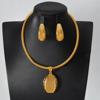 New Style Jewelry Sets Luxury Pendant Earrings Dubai 18k Gold Plated Necklace Party Anniversary Birthday Gifts Accessories
