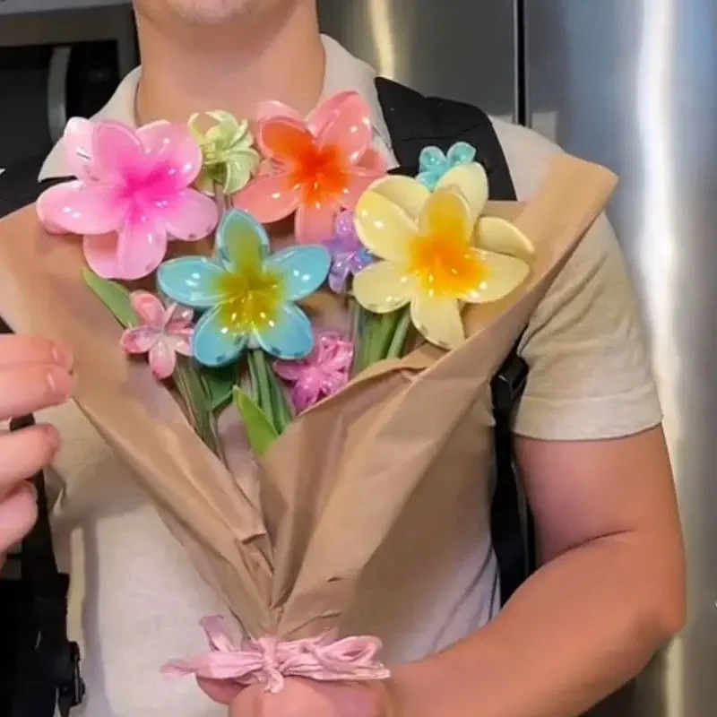 New Trendy Gradient Flower Hair Clips - Shiny Bohemian Beach Hairpins for Women, Fashion Casual Floral Hair Accessories  장식