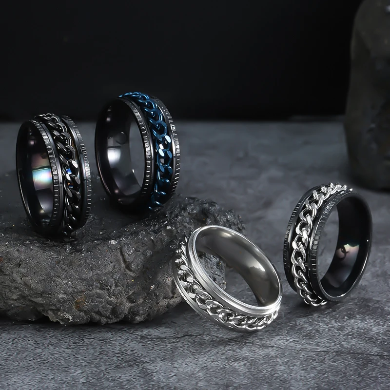 Rotatable Decompression Stainless Steel Rings For Men Hip Hop Punk Bottle Opener