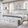 King Size Bed Frame with 51" Tall Headboard, Wood Platform Bed Frame with 20" Tall Roman Column Decoration Footboard (White) 1