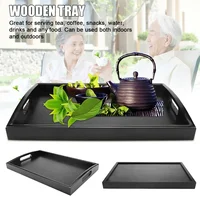 Wooden Pallet Serving Tray Large Black Wood Rectangle Food Tray Breakfast with Handles Kitchen Storage Tea Tray 2