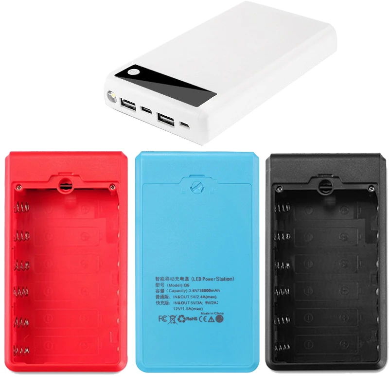 Display Screen Power Bank Shell Micro Type-c Input 6*18650 Battery External Charger DIY Powerbank Box Outer Case,power bank case,battery power bank box