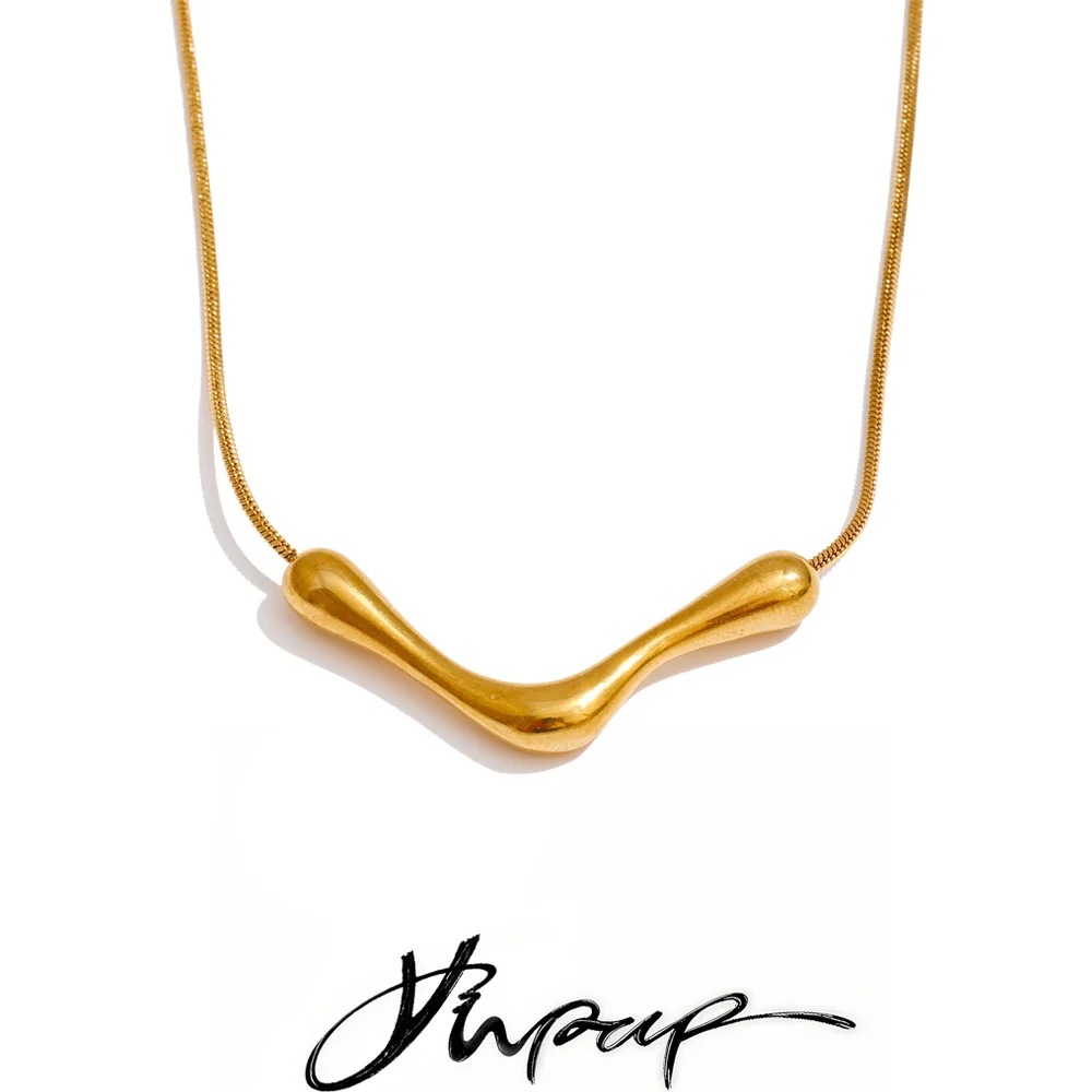 Yhpup Minimalist Stainless Steel Pendant Necklace 18K Gold PVD Plated