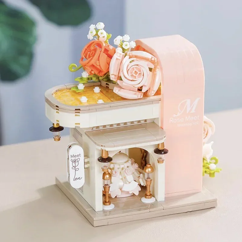 BALODY MOC City Mini Street View Bridal Shop Coffee Store Architecture Building Blocks DIY Micro Bricks Toys For Kids Gifts