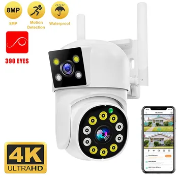 4K 8MP PTZ WIFI Camera Dual Lens Dual Screen IP Camera Outdoor HD Auto Tracking Security Protection CCTV Surveillance 390eyes 1