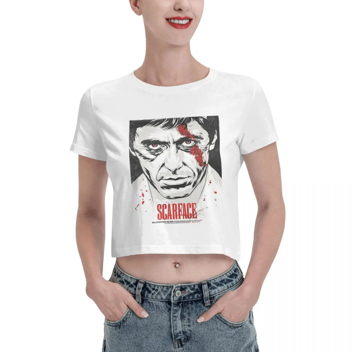 Movie Scarface Tony Montana Graphics Tshirt Cartoon Graphic Tees Female Crop Top,Leak navel T-shirt