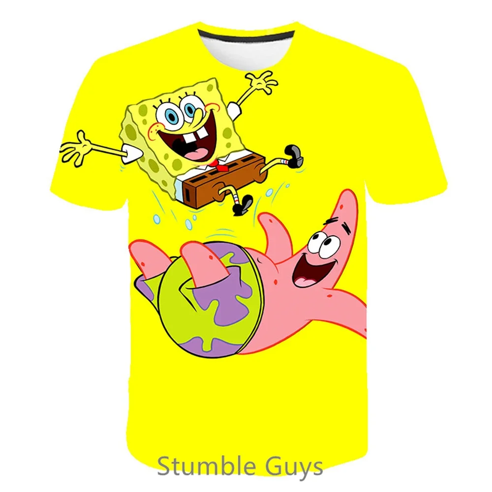 2024 SpongeBob T-shirt Kids Sweatshirt Kids Short Sleeve Boys Girls Clothing Summer Short Sleeve Ages 3-12 2