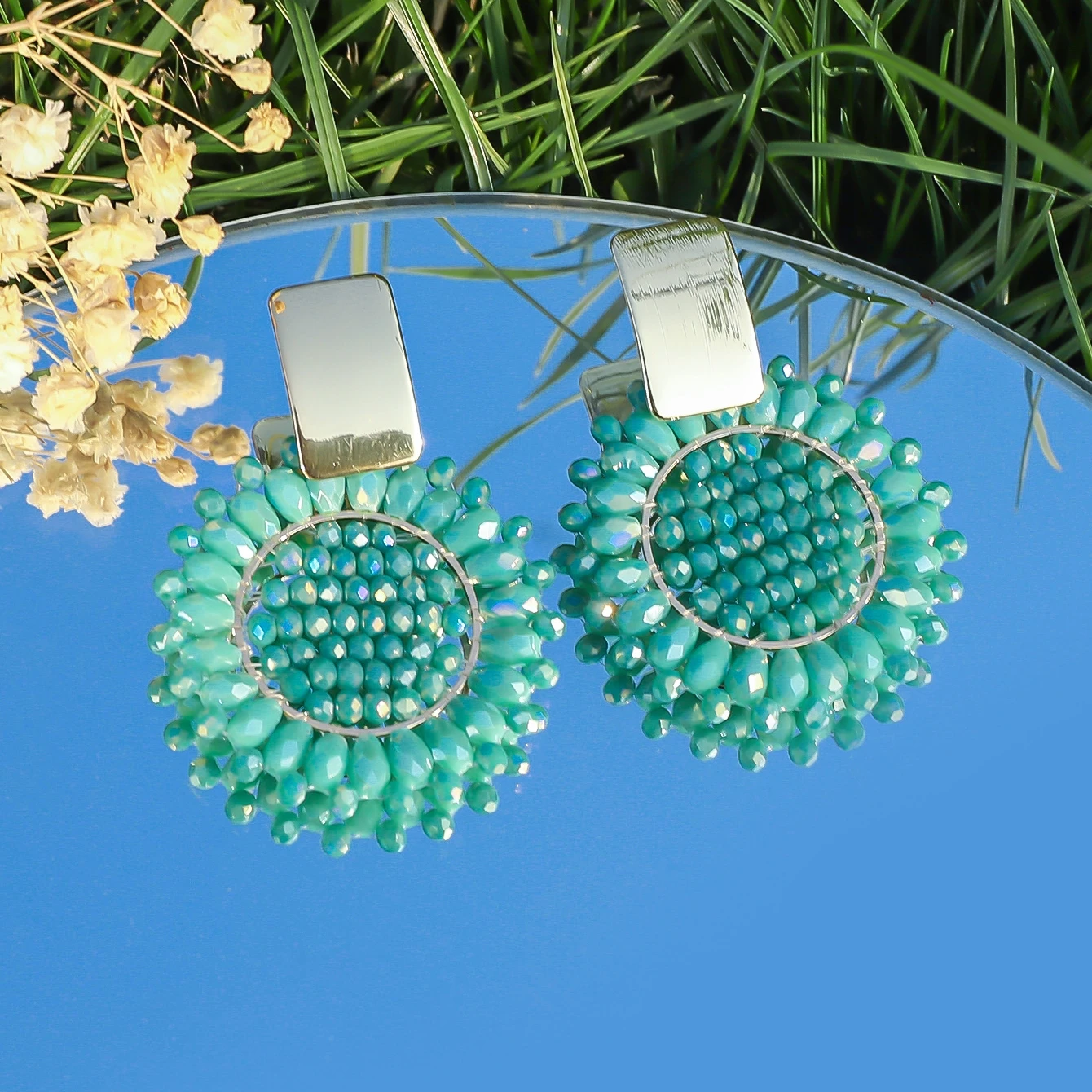 Bohemain Rainbow Sunflower Seed Beads Drop Earrings for Women Summer Delicate Crystal Beaded Earrings Handmade Jewelry Gifts