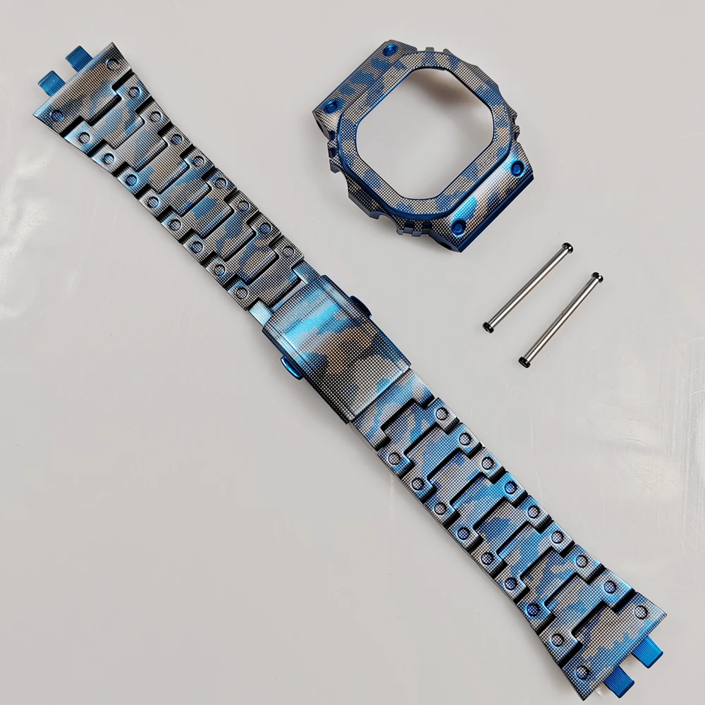 

Синий Камуфляжный ремешок из нержавеющей стали для часов, ободок с инструментами и винтами, ремешок и крышка для часов B5000