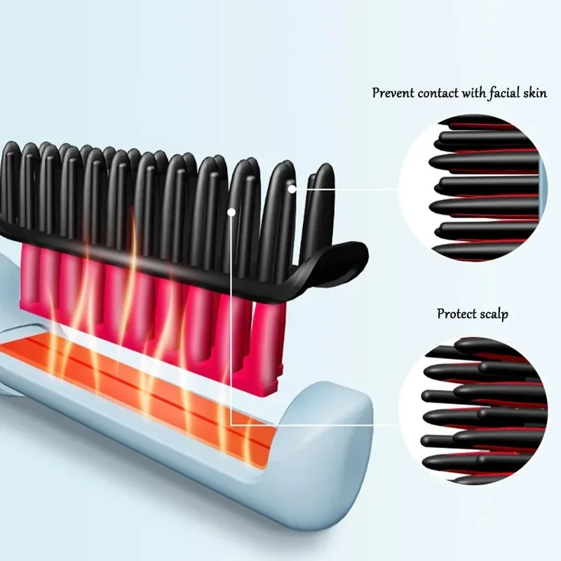 Hair Straightener Brush USB Rechargeable Cordless Negative Ions Hot Brush Electric Fluffy Curly Hair Styling Detangling Comb