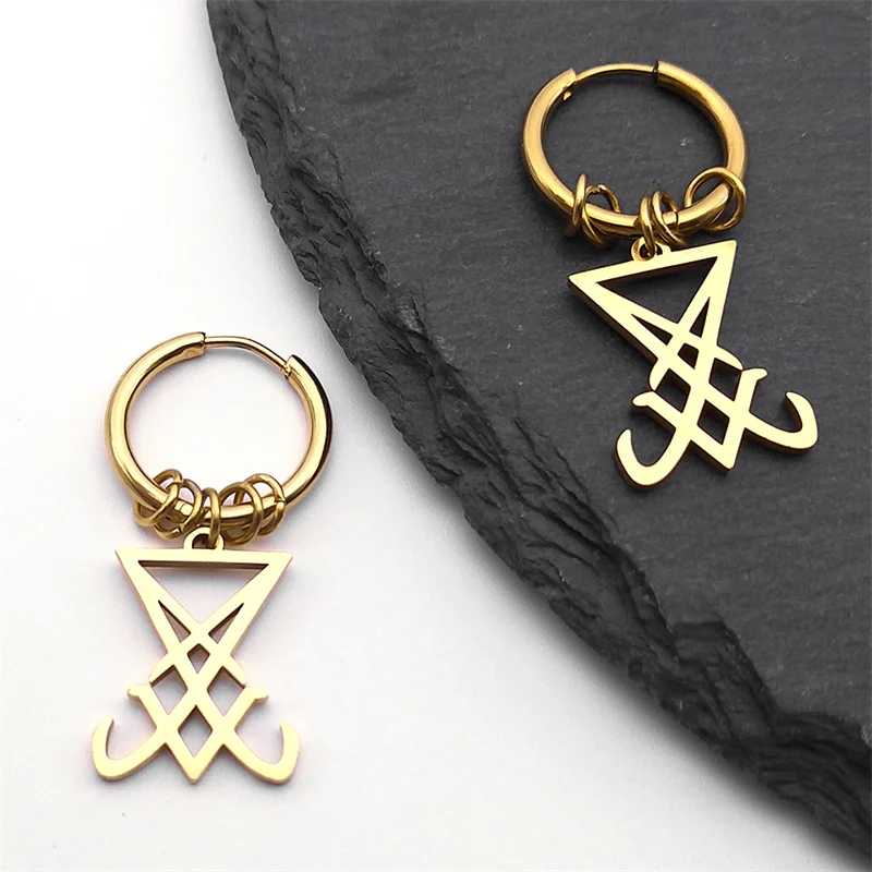 Luzifer und Satan Creolen baumeln Ohrringe Frauen Männer Edelstahl Siegel von Luzifer Satan Gothic Occult Ohrring Schmuck e1714s08 – Detail 4