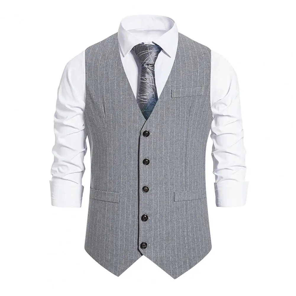 Mens suit dress vests Men Suit Waistcoat Elegant Men's V-neck Striped Suit Waistcoat with Pockets for Formal Events Weddings Vest