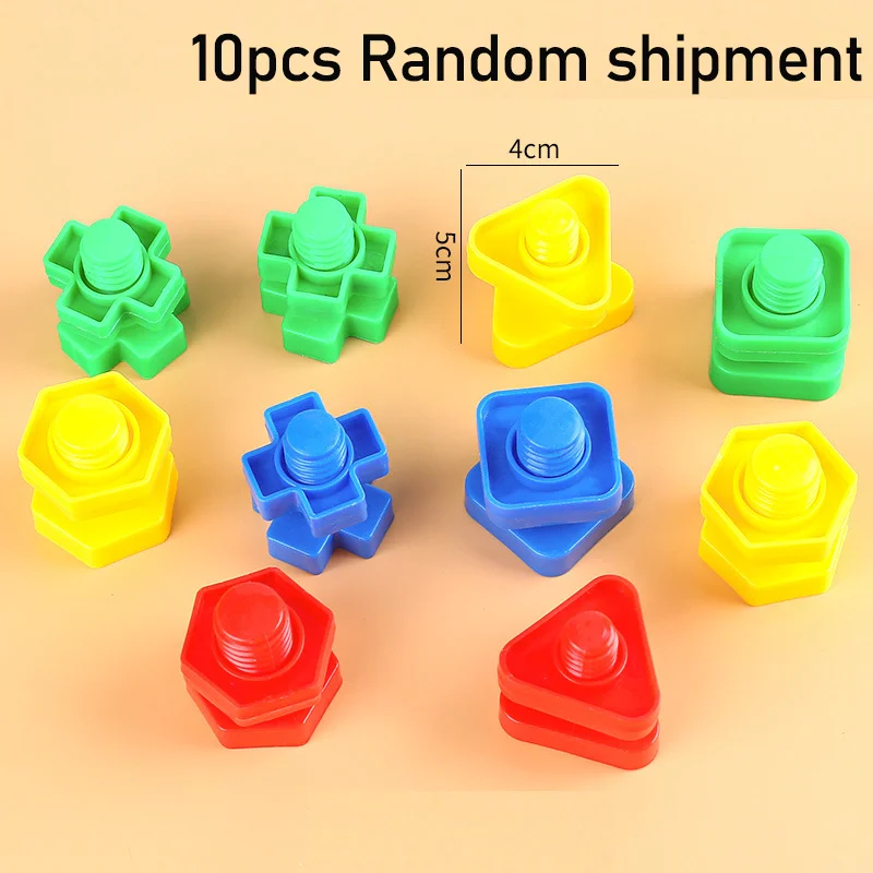 10 Set Screw Building Blocks Nut Shape Match Puzzle Toys For Children Infant Montessori Shape Color Recognize Educational Toys