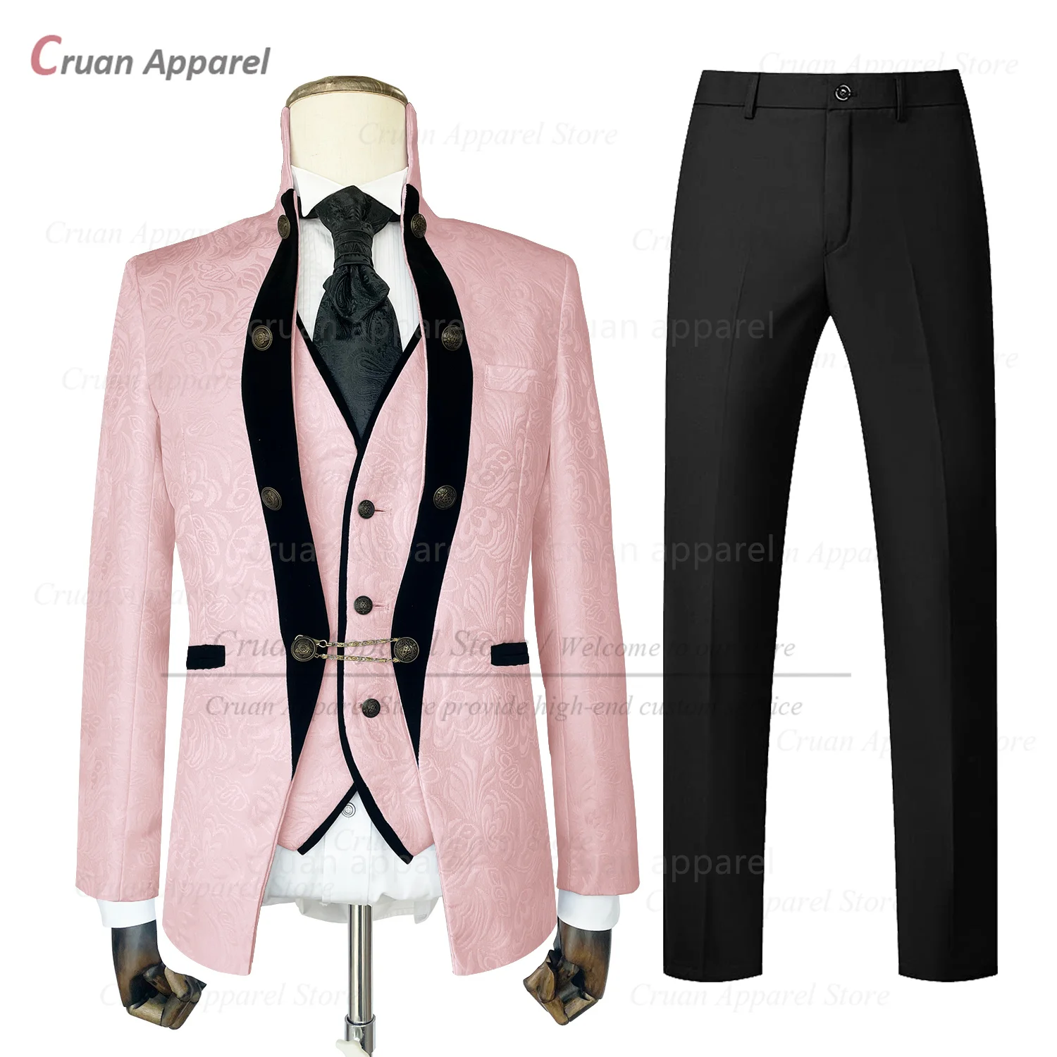 Luxury Men Suit Sets Wedding Party Groomsman Tailor-made Jacquard Slim Fit Outfits Evening Dinner Formal Blazer Vest Pants 3 Pcs mens suit