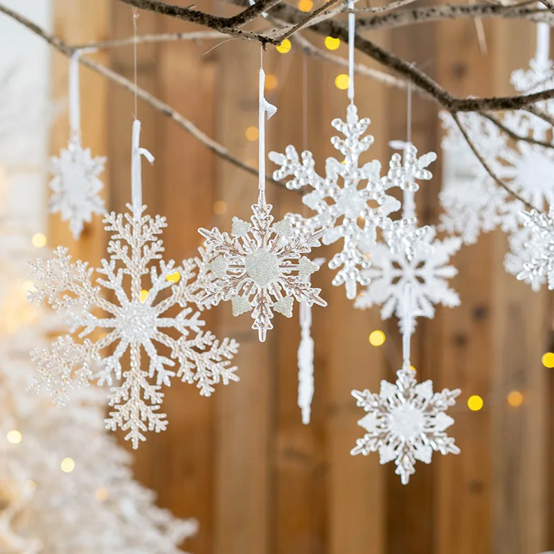 

Christmas Decorations Acrylic Transparent Snowflake Christmas Tree Hanging Pendant Party Navidad New Year Ornaments Window Decor