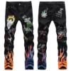 High Elastic Slim Fit 3D Color Printing Black White Pants Skeleton Graffiti Street Chaopai Men's Jeans 6