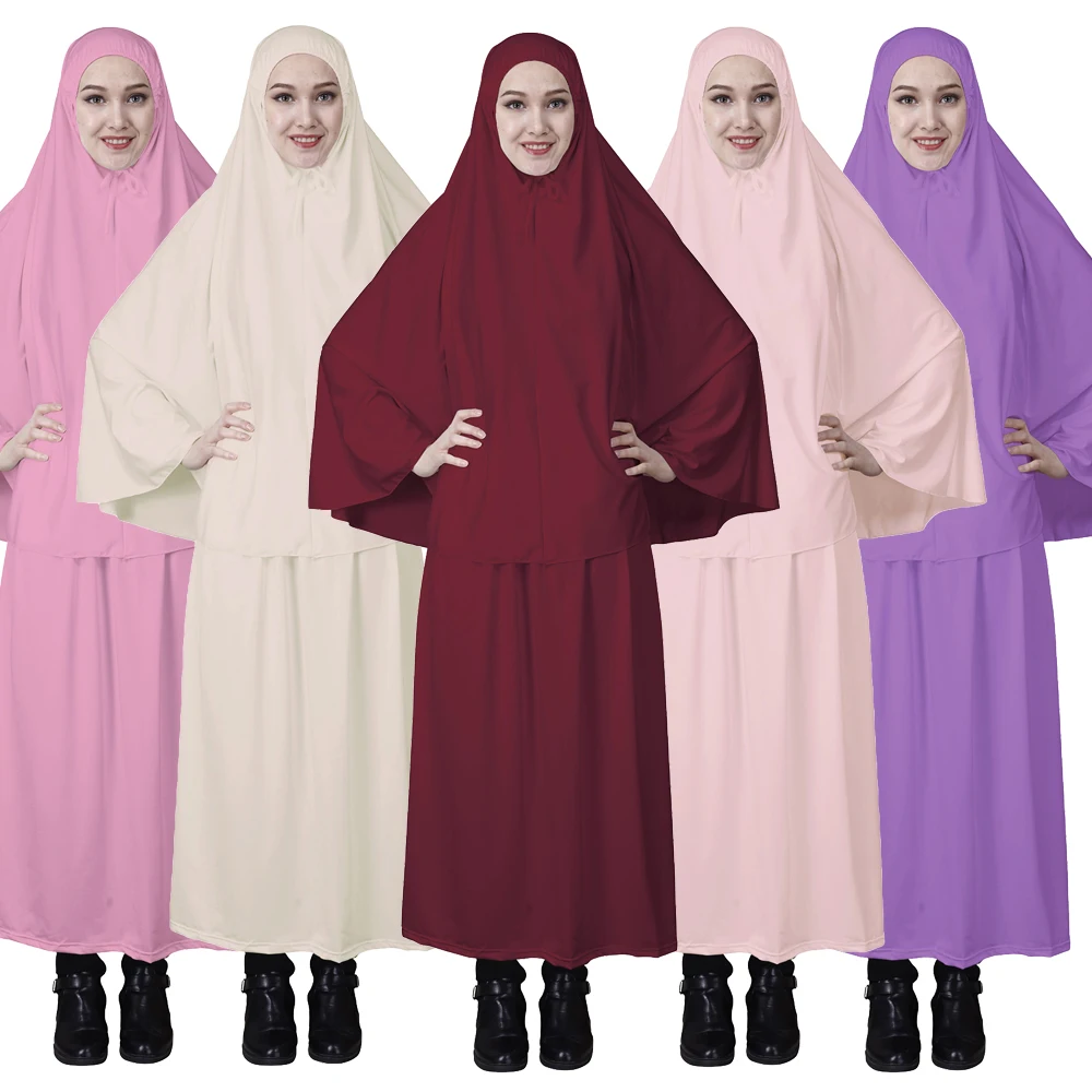 Eid Con Cappuccio Donne Musulmane Vestaglia Lunga Khimar Hijab Gonna Set 2 Pezzi Preghiera Indumento Abaya Ramadan Top Gonne Set Islamico Niqab