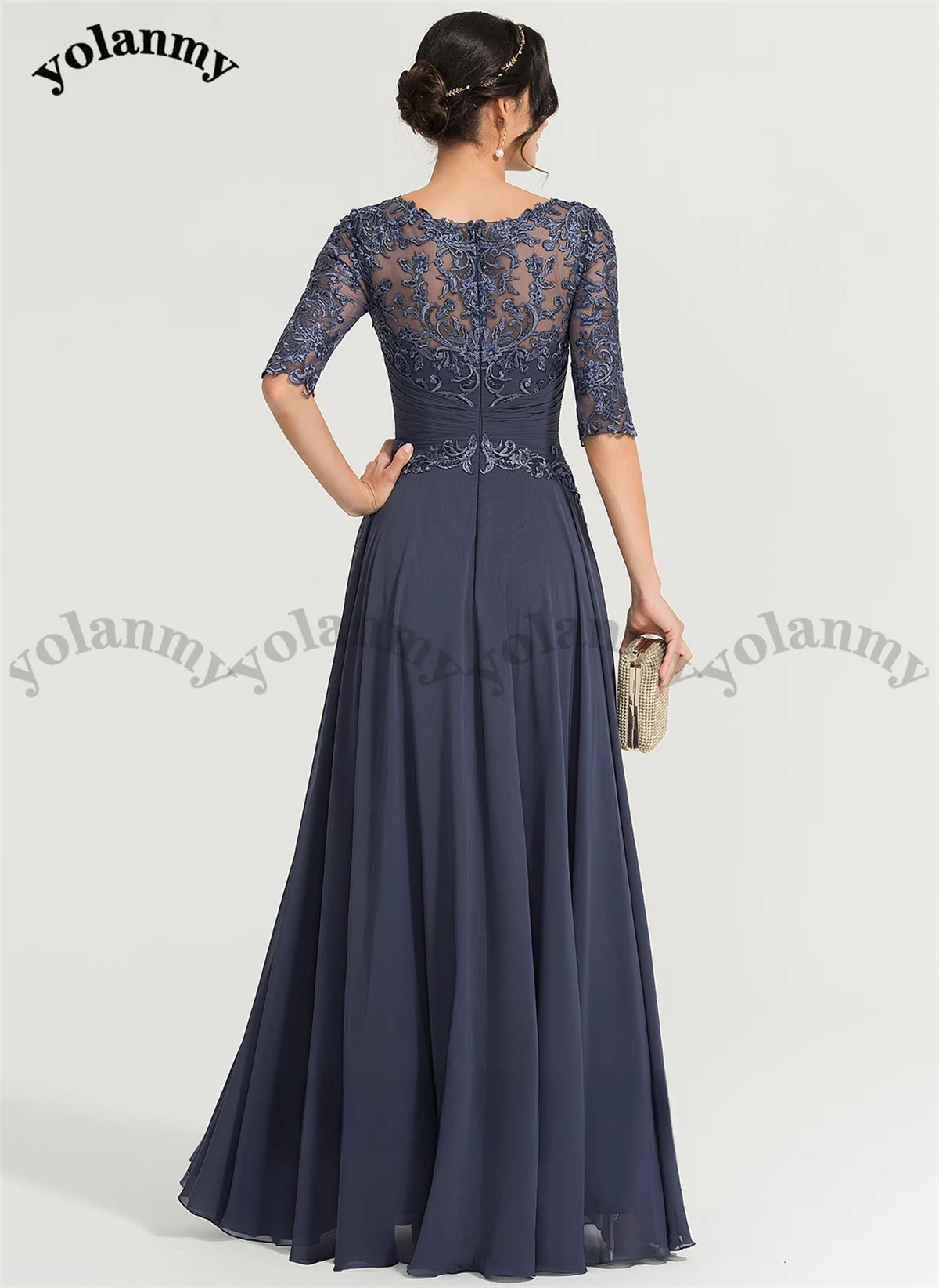 YOLANMY Vintage A-Line Mother of The Bride Dress Lace Appliques Floor Length Zipper Vestido Para Madre De La Novia Customized