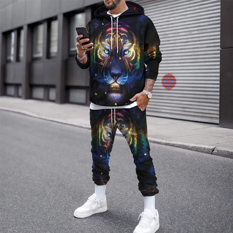 Ropa deportiva con estampado 3D de animales hombre, chándal de tamaño, Sudadera con capucha larga, conjuntos de pantalones de chándal de invierno| | - AliExpress