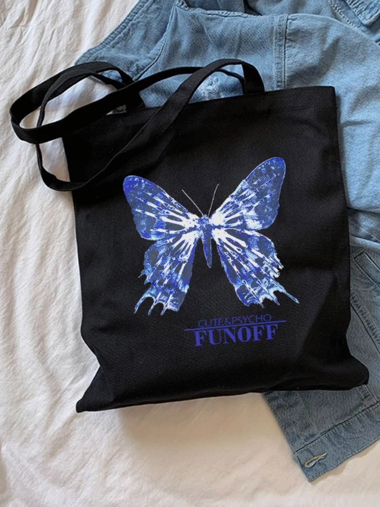 

Summer Vintage New Cartoon Butterfly Print Chic Korean Sweet Ulzzang Harajuku Large Capacity Canvas Ins Women's Shoulder Bag