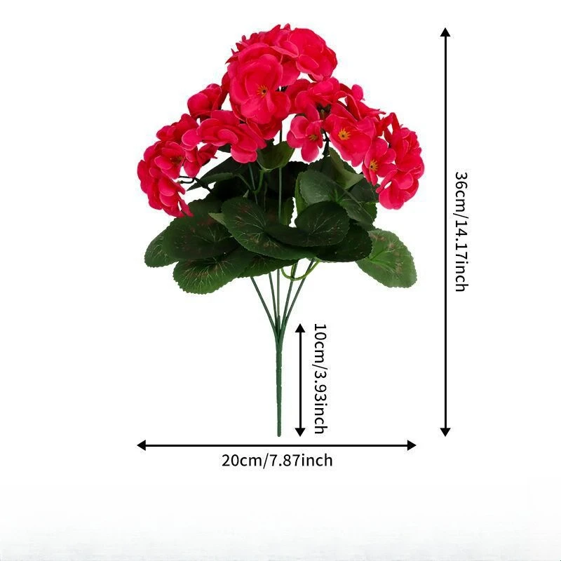 10 Stück Simulierte Begonien-Sträuße Seiden-Kunstblumen Grünpflanzen Rosa Geranie Hortensie Künstliche Blumen für Auditorium-Dekoration – Detail 10