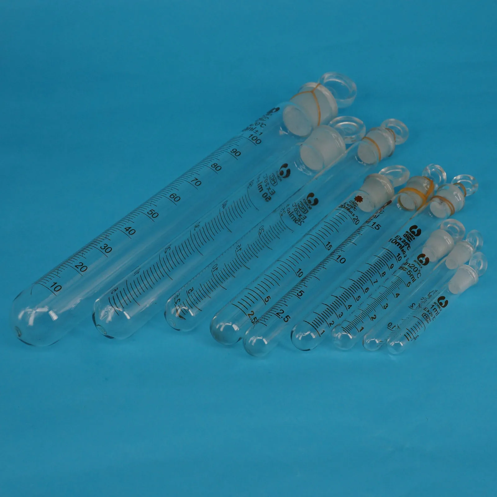 1/2/5/10/15/20/25/50/100ml Graduated Lab Clear Glass Test Tube Round Bottom with Stopper Glassware lab glass supplies