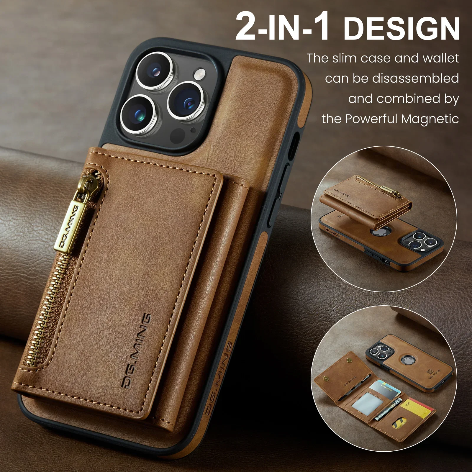 Detachable iPhone 13 Pro Max Leather Wallet Case