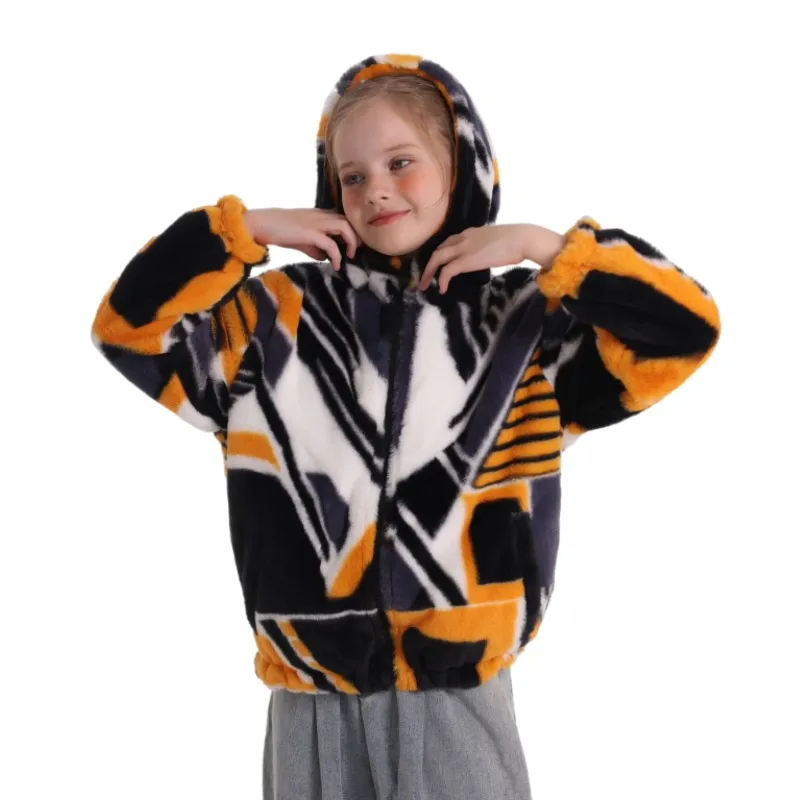Winter Warm Fleece Faux Fur Flannel Hoodie Coat for Kids Children Super Warm Top Clothing Plush Fleece