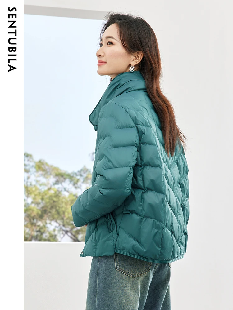 SENTUBILA Autumn Winter 90 White Duck Down Warm Down Jacket Women 2023 Casual Single Breasted Lightweight Crop Jacket W34Y50153