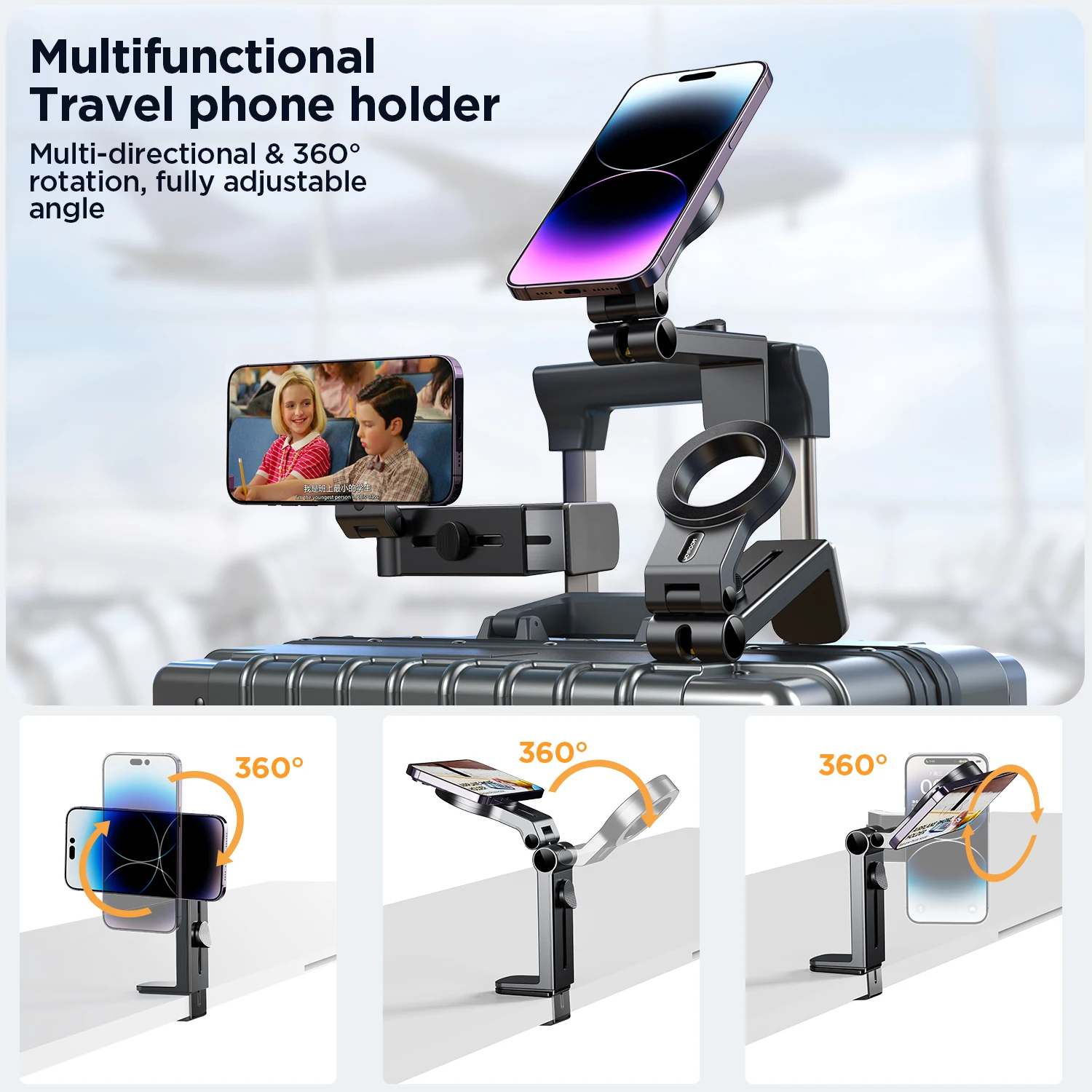 Joyroom Magnetic Airplane Phone Holder for iPhone 15 Pro Max Travel Essentials Flexible Rotation Hands-Free Airplane Phone Mount