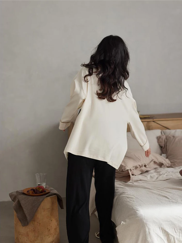 Long-sleeved Pajamas Women's Cotton Can Be Worn Outside the Spring 2024 New Soft Cotton Casual Loungewear V-neck Set