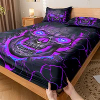 Purple Light Skull Pattern Fitted Sheet Set Soft And Comfortable Bedding Cover Set For Bedroom Guest Room And Dorm Decor 2