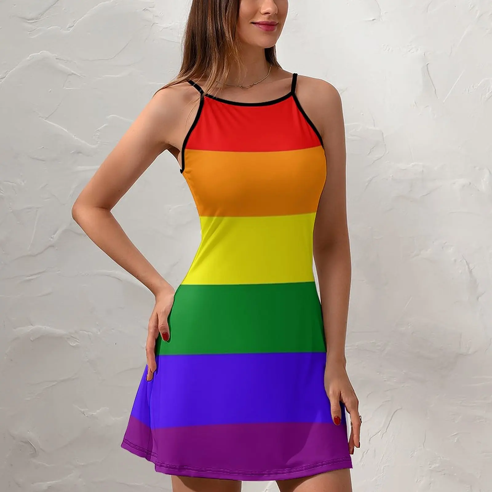 Радужное женское платье на бретельках с флагом лгбта, забавное экзотическое женское платье с графическим принтом, платье с подтяжками для смешного отдыха