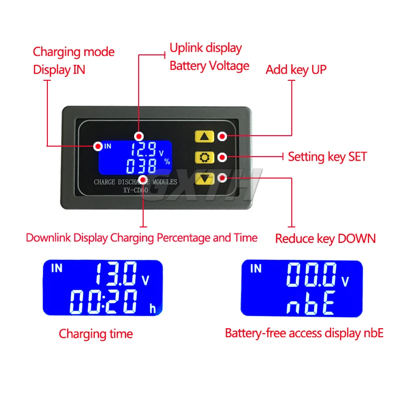 XY-CD60 Battery Charger Discharger Controller Module DC6-60V Low Voltage Current Protection Board LED Digital Display 6