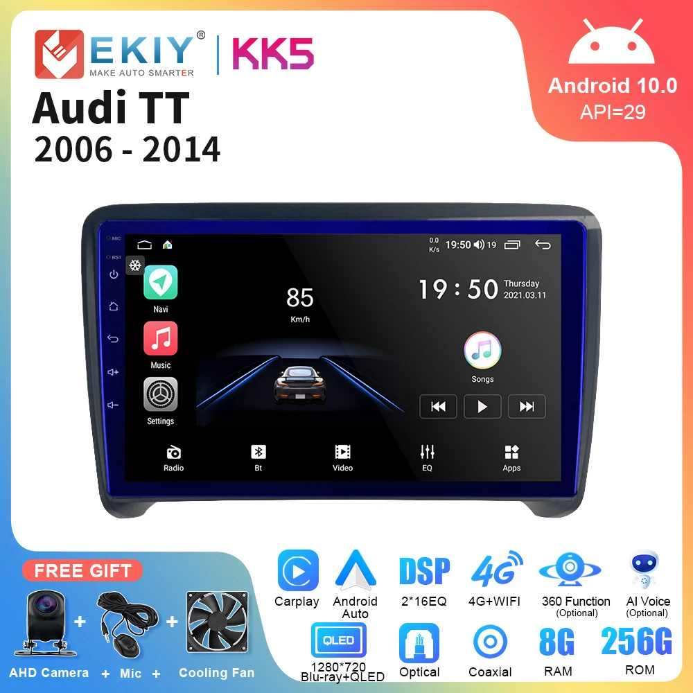 

EKIY KK5 9 дюймовый автомобильный радиоприемник 2Din Android 10 стерео с экраном для Audi TT MK2 8J 2006 - 2014 интеллектуальная система мультимедийный плеер