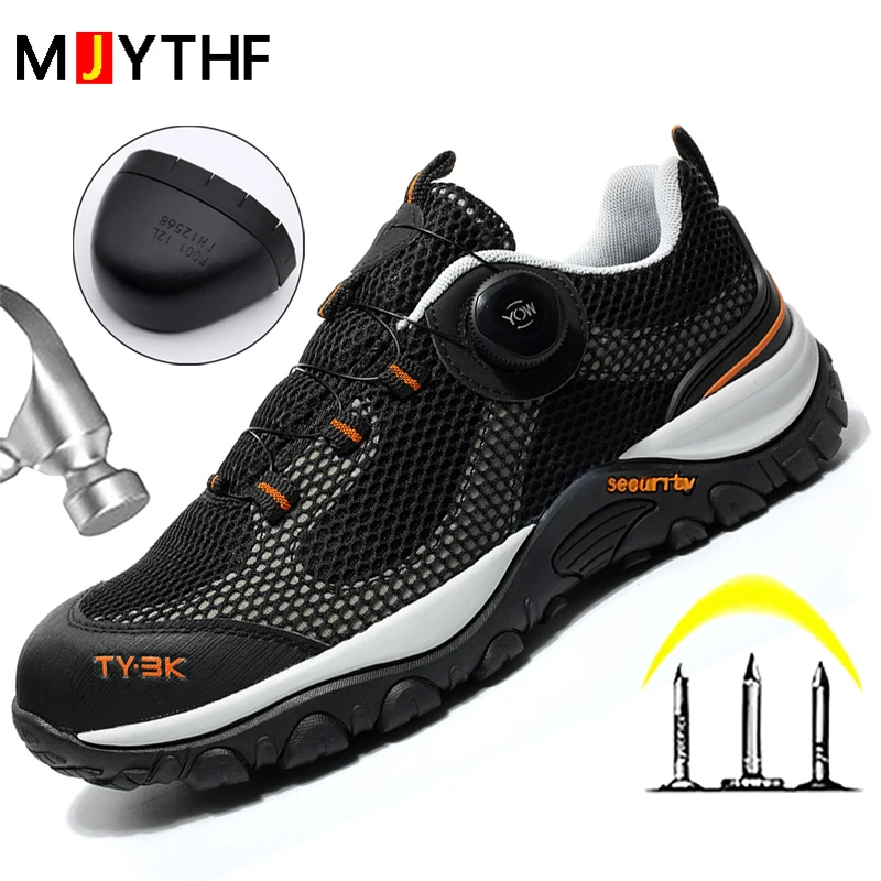 

New Breathable Security Shoes Men Rotating Button Work Shoes Anti-smash Anti-puncture Indestructible Shoes Non-slip Hiking Shoes