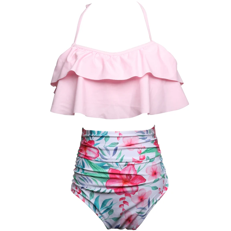 Green Leaf Print Bikini Sets For Toddler Girls and Girls Kids Children Swimsuits Swim Bathing Suits 2-14 Years
