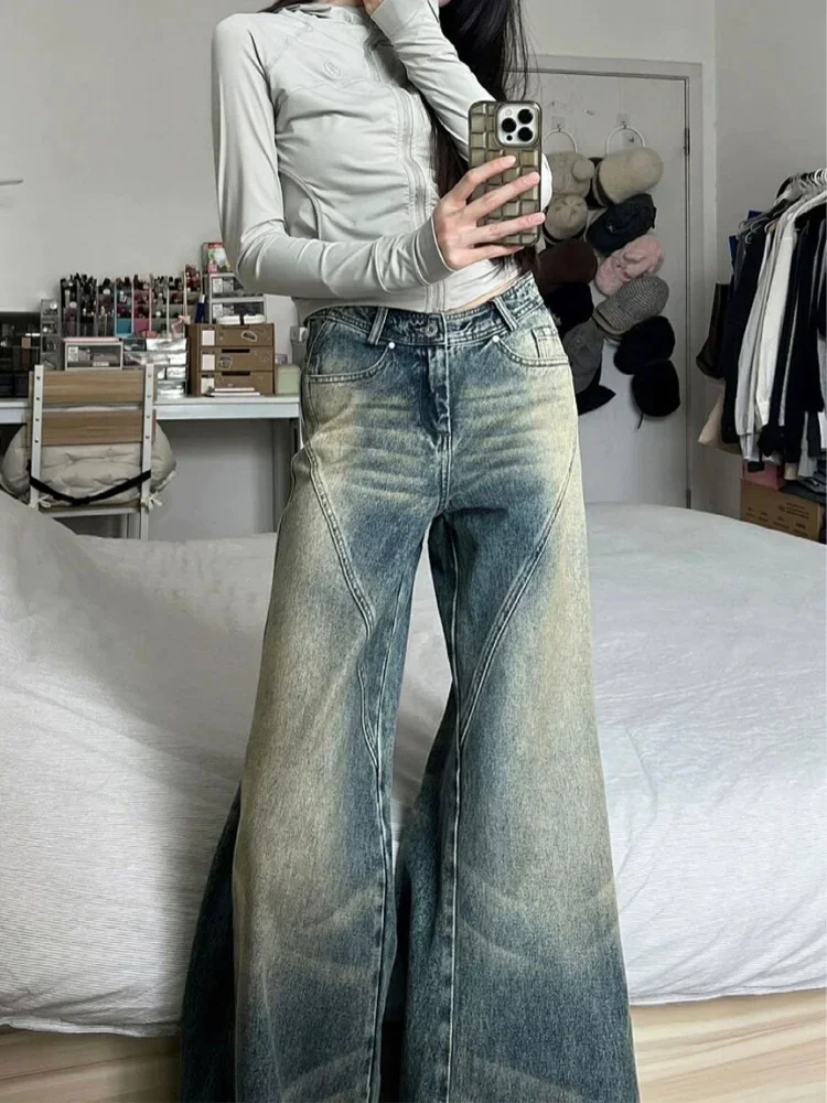 

Y2K Grunge Distressed Baggy Jeans Women Gyaru Vintage 90s Streetwear Flare Denim Pants American Retro Aesthetic Trousers 2024