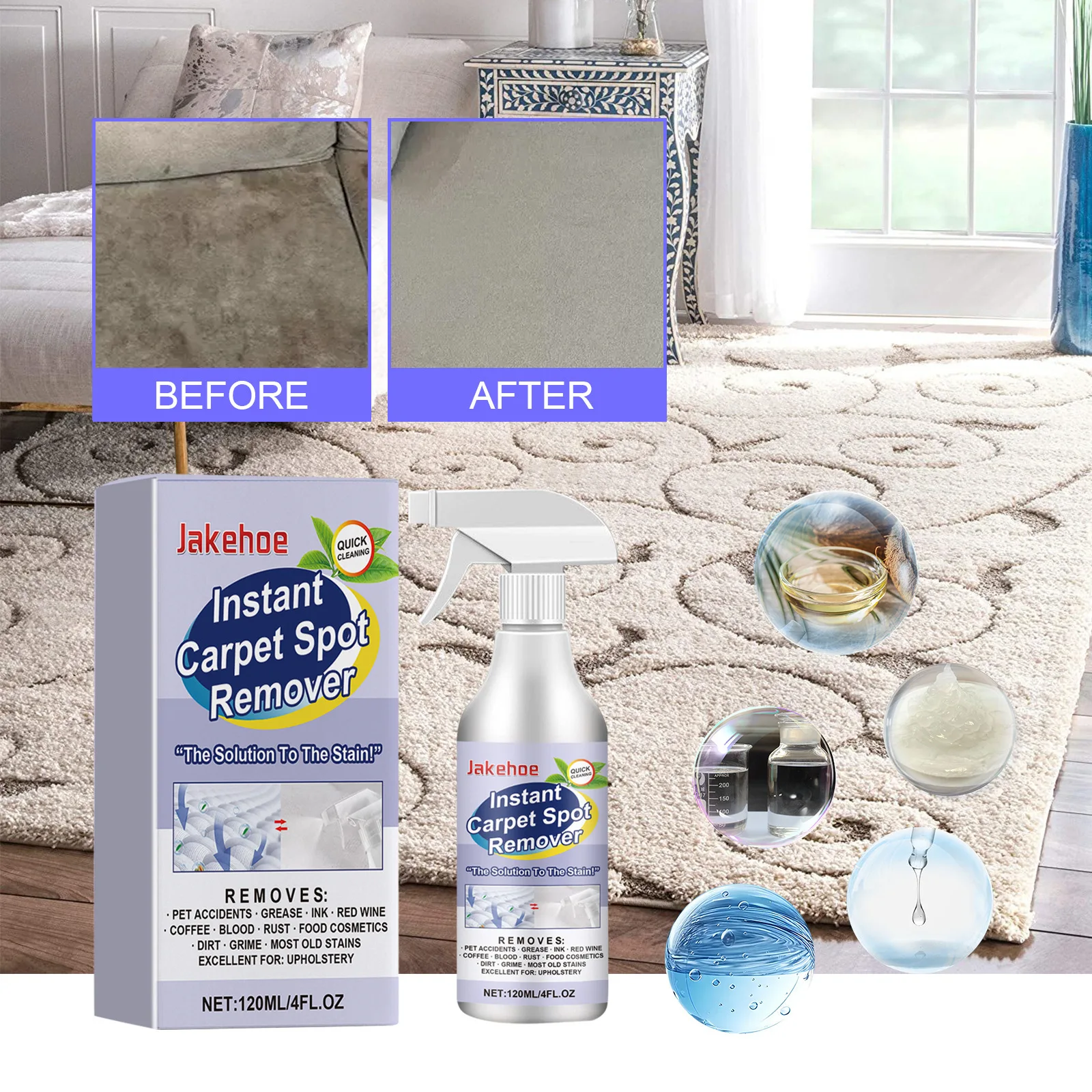 Carpet Cleaner Liquid Safe Lasting Powerful Stains Remover Fabric Sofa Surfaces Clean Multifunctional Carpet Fragrance Detergent