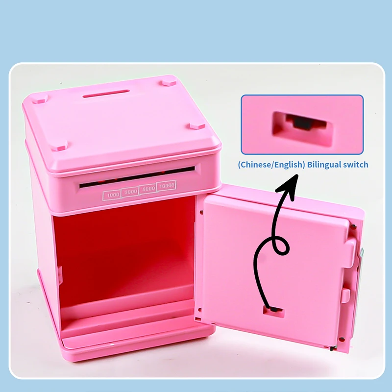 Children's interactive mini ATM bank toy, piggy bank with automatic money reels, secure coin storage and combination lock - age 4